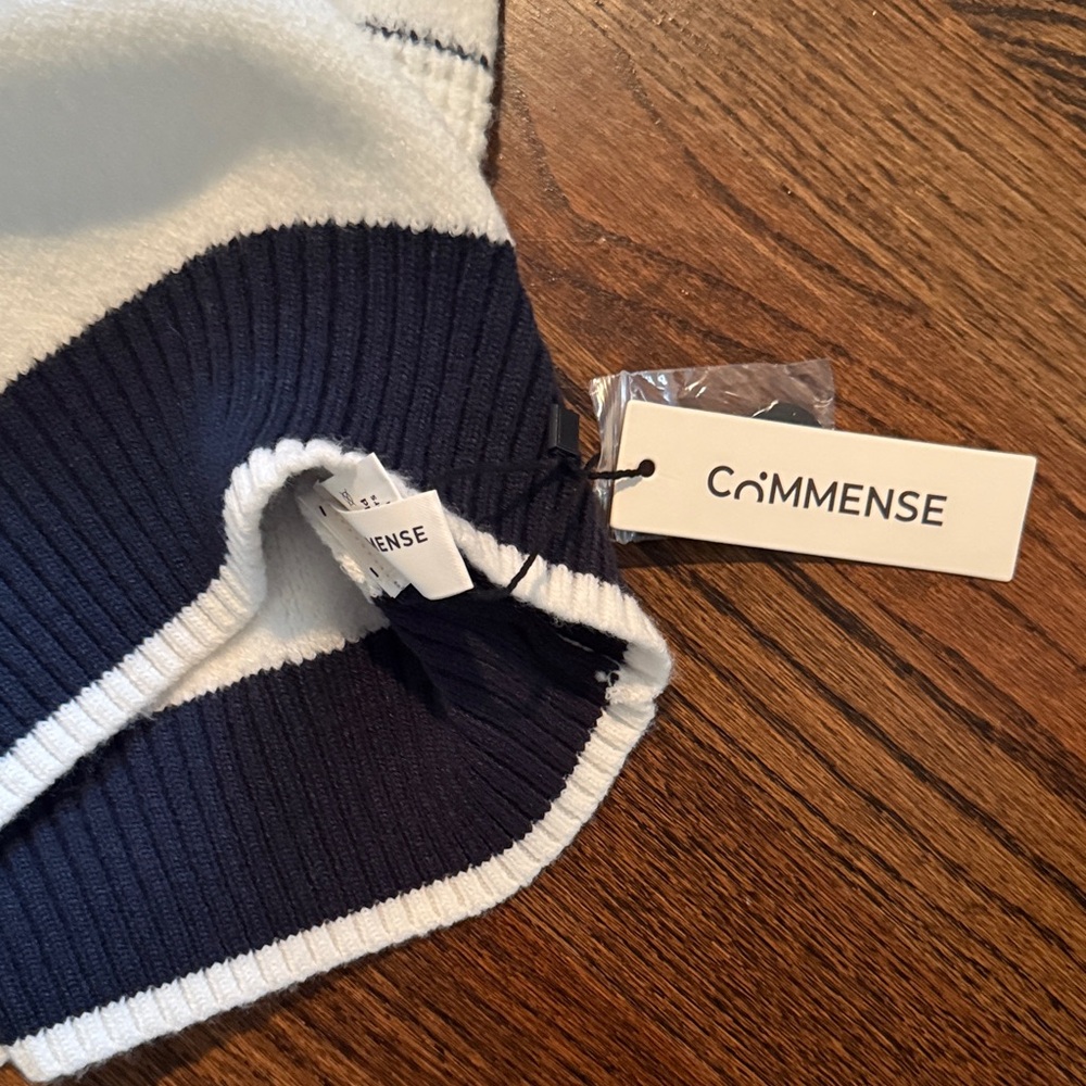 Commense Ivory Cowl Neck Sweater with Navy Stripe - Picture 3 of 3